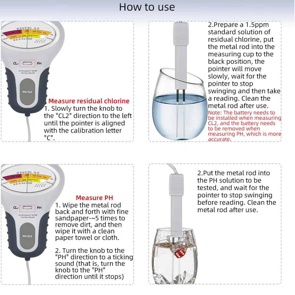 2 In 1 Chlorine Detector PH & CL2 Meter Swimming Pool Spa Chlorine Monitor Tester Aquarium Swimming Pool Water Quality Tester