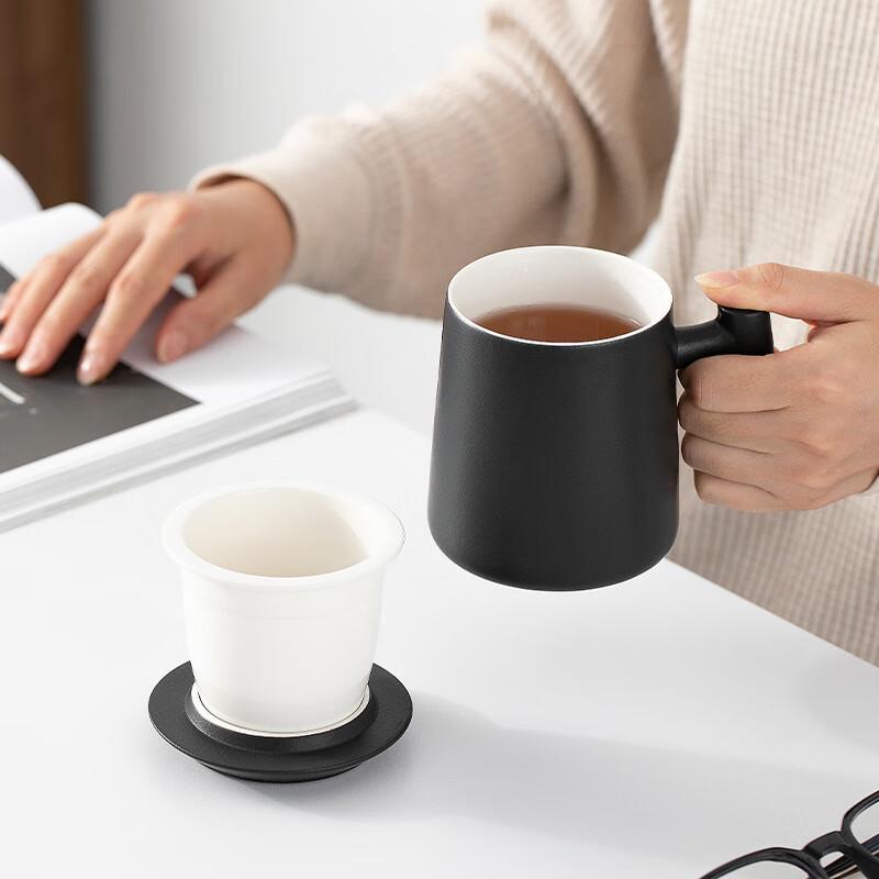TLAKEHO Ceramic Tea Infuser Mug with Wooden Handle