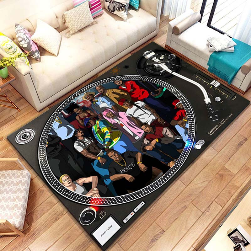 Music Vinyl Disc Player Pattern Rug Carpet for Bedroom Living Room Kitchen Bathroom Floor Mat Home Decor Non-Slip Floor Pad Rug