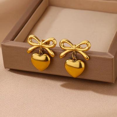 Hot-selling Bow Love Pendant Earrings Titanium Steel Fashion Personality Style Versatile Jewelry
