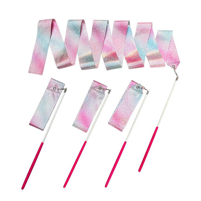 1 peça 2/4/6M Fita de Dança Glitter Profissional para Ginástica Rítmica Artística Ballet Bastão Giratório Equipamento de Treino para Crianças