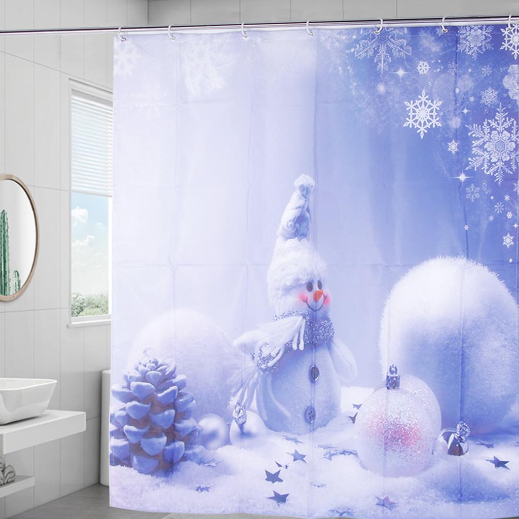 Christmas Waterproof Punch Free Bathroom Bath Shower Curtain Decoration with 12 Hooks Set