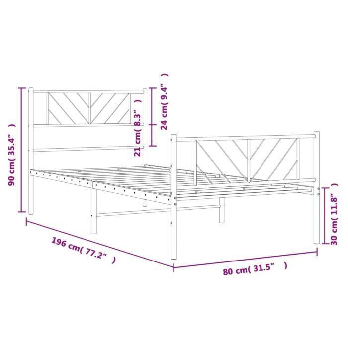 VidaXL Metal Bed Frame with Headboard-Footboard Black 75x190 Cm 372187