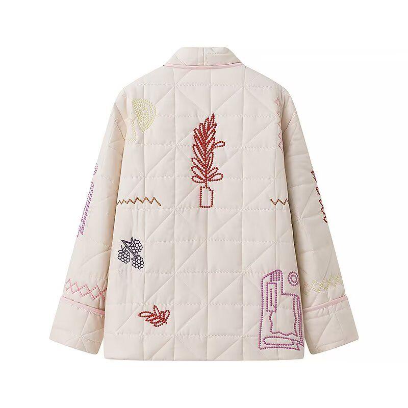 Jnleaog Autumn New Women's Clothing Fashion Style French Fashion All-Match Casual Style Embroider Kimono Cotton-Padded Coat