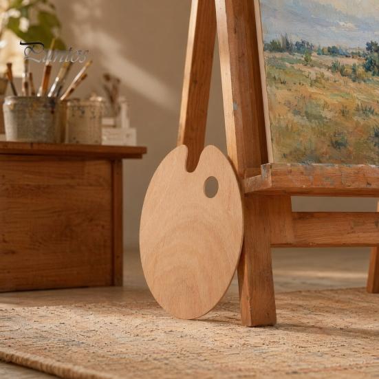 Artist Painting Tray Wooden Paint Palette with Thumb Hole for Oil, Acrylic, Ergonomic Watercolor Painting, Oval-Shaped Wood Art Artists Left