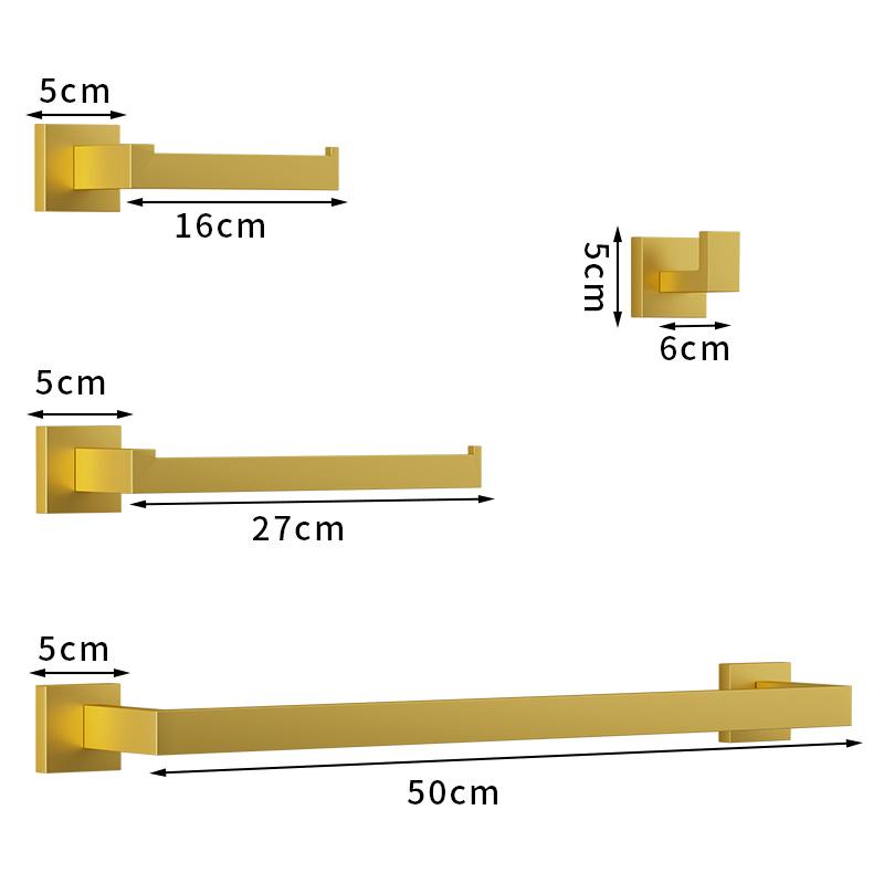 Hardware-Set aus gebürstetem Gold, Badezimmerregal, Handtuchhalter, Kleiderhaken, Toilettenpapierrollenhalter, schwarzes Badezimmer-Zubehör-Set, 4-teilig