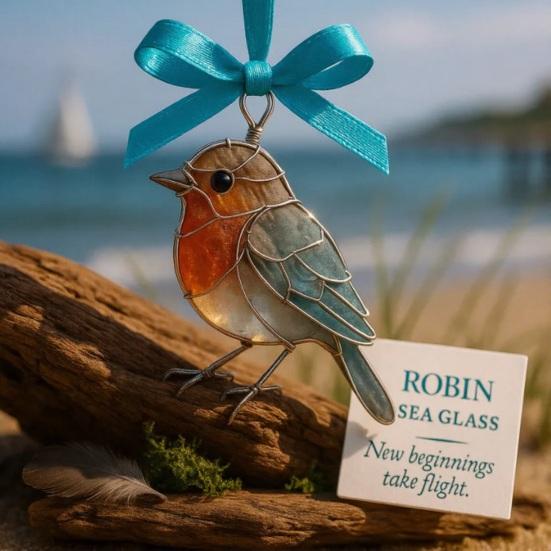 Handcrafted Bird Ornament with Blessing Card Unique Coastal-Inspired Bird Decoration for Christmas Tree And Home Artistic Bird Keepsake