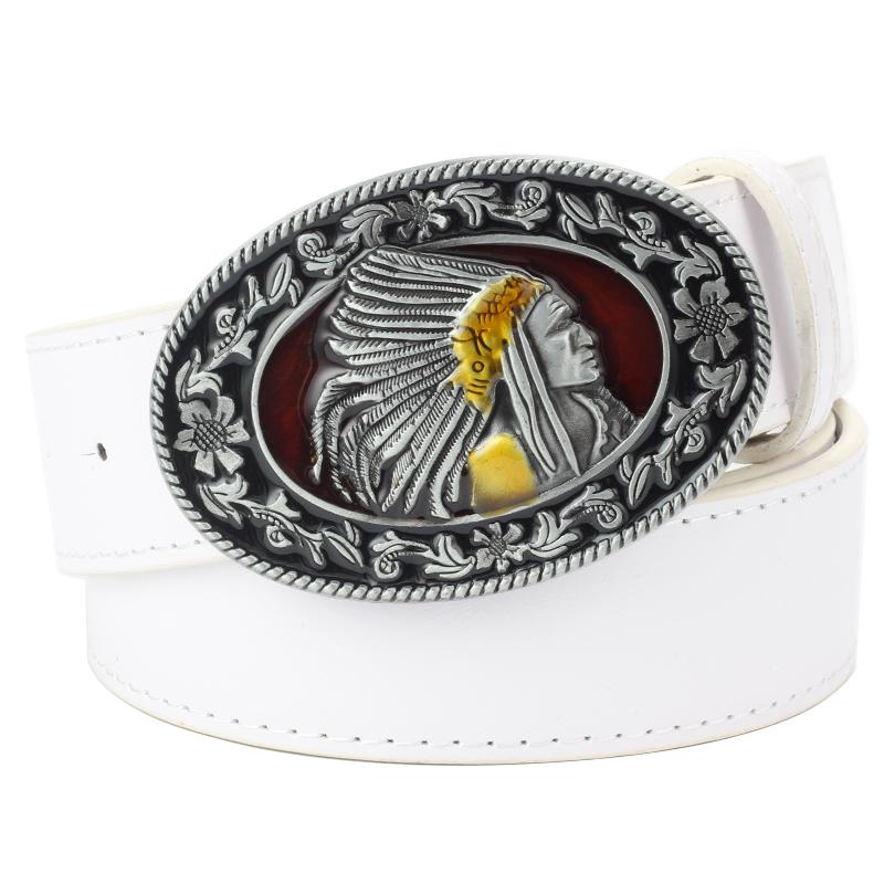 Native American Indian Man Tribe Myth Metal Buckle Leather Belt Man Women Jeans Waistband Daily Wear Street Casual Trouser