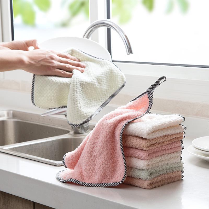 Coral Fleece Pineapple Grid Dishcloth - Easy-Clean Kitchen Towel