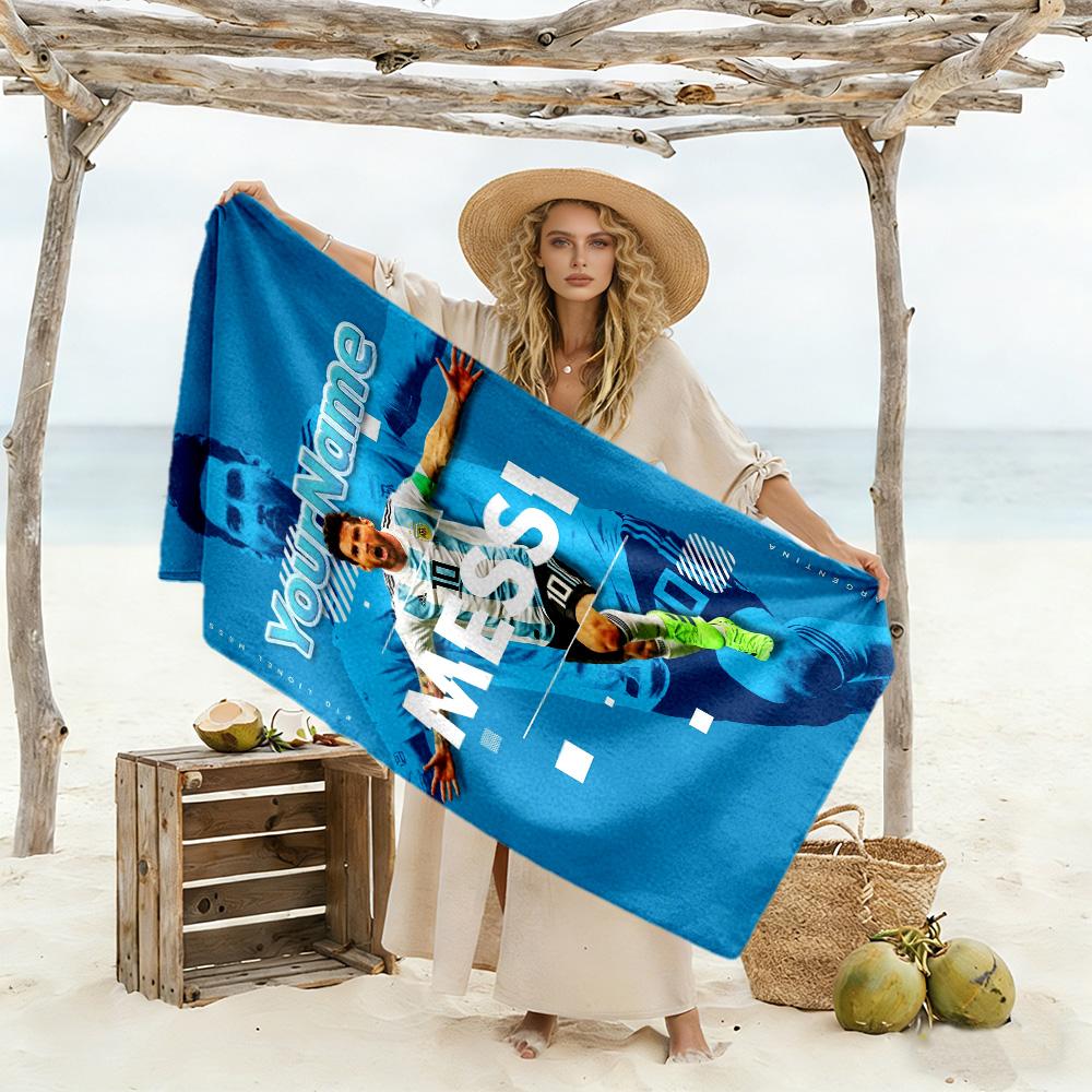 Messi Customize Text Beach Towel Super Soft & Absorbent Perfect for Traveling Yoga Camping and Swimming