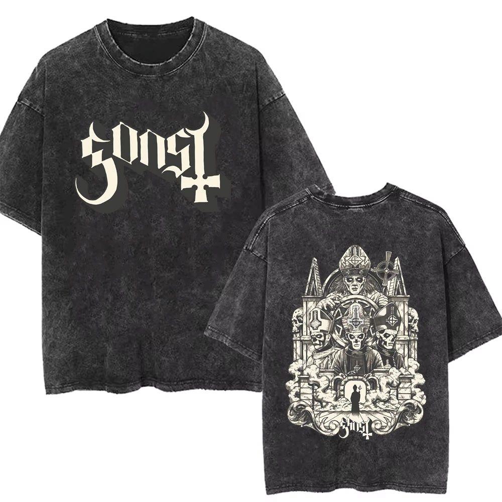 Washed Vintage Ghost Band T-shirt Men's Women's Summer Oversized Tshirt Male 90s Gothic Streetwear Men Women Rock Metal Music T Shirts
