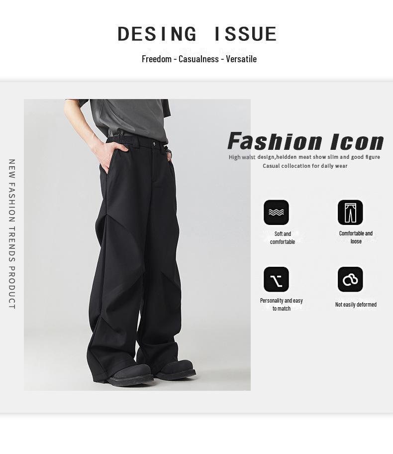 Muqiu Męskie Letnie Plisowane Szerokie Spodnie