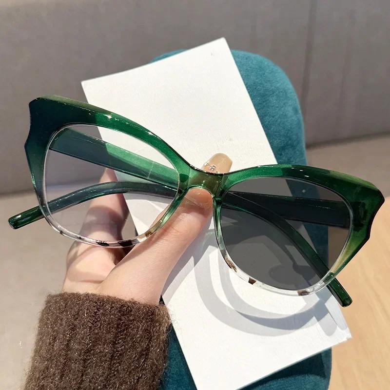 

Neutral Fashion Photochromic Myopia Glasses New Vintage Oversized Frames Unisex Hd Blue Light Blocking Glasses To -3.0-3.5-4.0 +4.0