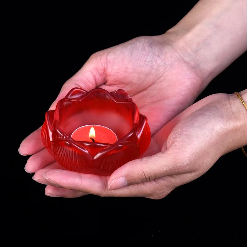 Lotus Shaped Candle Holder, Creative Articles of Worship In Front Buddha, Home, Living Room, Office Decoration, Seven Color, 1Pc