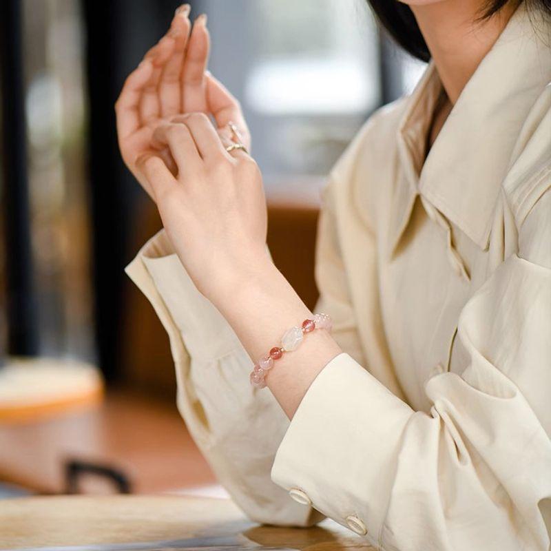 [Hangzhou Official Authentic Products] Natural Pink Crystal Bracelet Female Lychee Jelly Rabbit Bracelet Qixi Gifts for Girlfriend