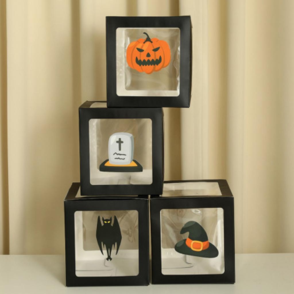 Halloween Box Decoration Transparent Box, Birthday Party Decoration Includes 4 Box