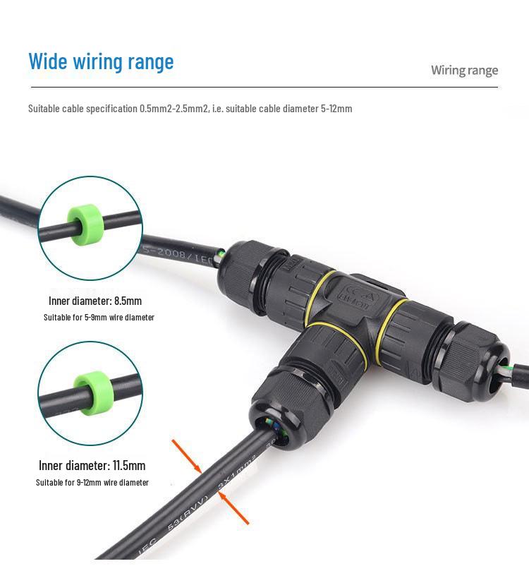 Outdoor Waterproof T-Type Three-Way Cable Connector, 2/3/4 Core, Flame Retardant for Landscape Lights