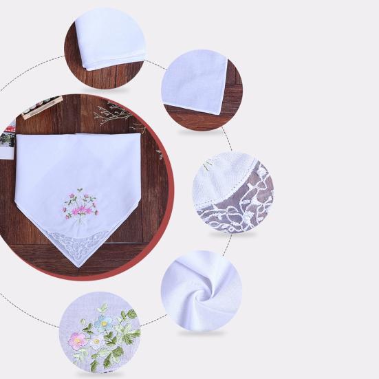 Talos 3Pcs Mouchoir Carré Fleur Brodée Poche Dentelle Serviette en Coton Serviette