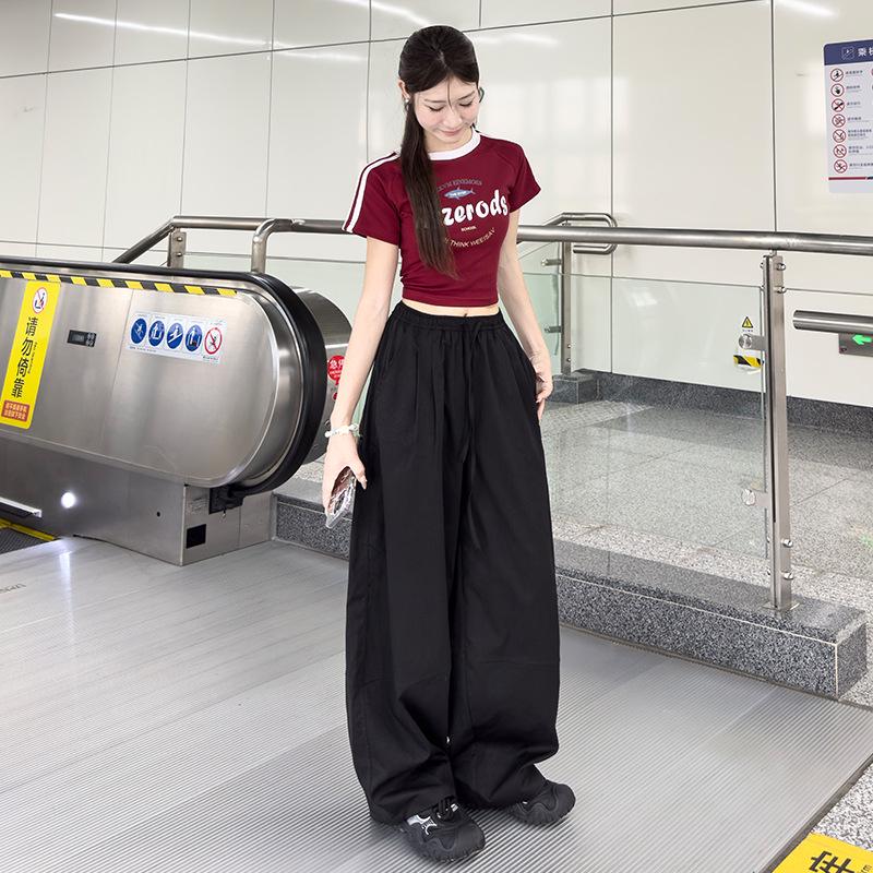 

Женские спортивные брюки Scimitar Red Wide-Leg на весну и осень - 2025 г., повседневный свободный крой Large чёрный