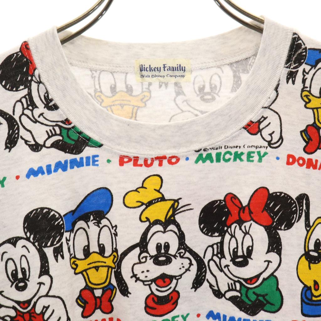 Mickey Family Overall Handle Short Sleeve T-shirt White Gray Women Used