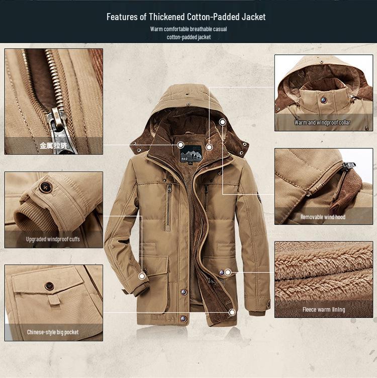 Youth Blue Fleece-Lined Cotton Jacket with Zipper, Detachable Collar, 3D Patch Pockets, and Casual Loose Fit - In Stock