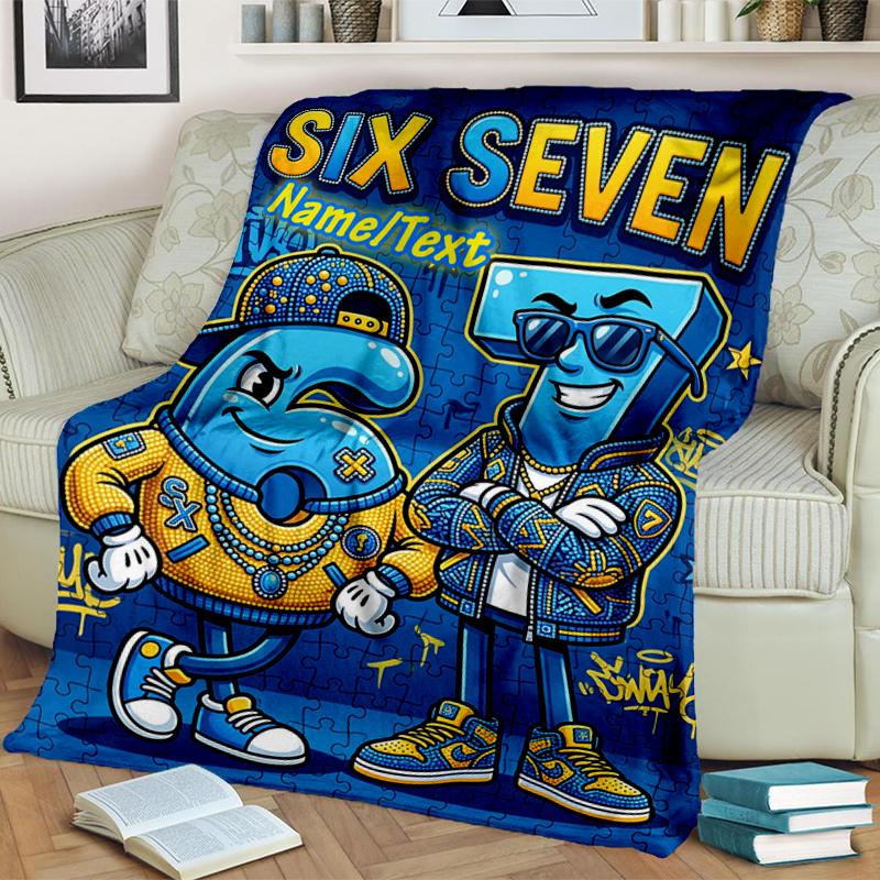 1PC Custom Name "Six Seven Urban Characters" Flannel Blanket Versatile,all-season Throw Suitable for the Living Room,bedroom,camping,travel,and Gift