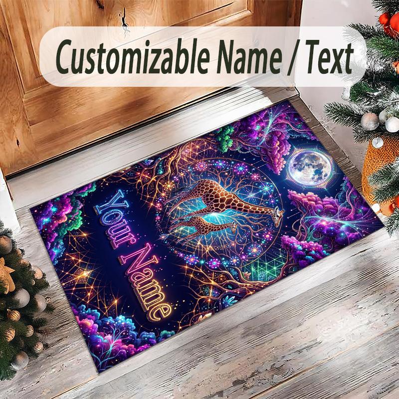 Cosmic Theme Crystal Velvet Floor Rug Personalized Custom Name Text Warm Carpet Home Decoration