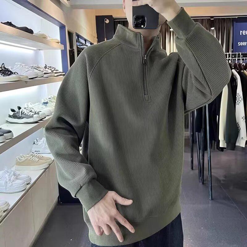 Men's Casual Half-Zip Solid Sweatshirt - Autumn/Winter Loose Streetwear Design