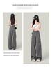 Cement Gray Women's Wide-Leg High-Waisted Floor-Length Cargo Jeans - 2025 Spring/Autumn Retro Style