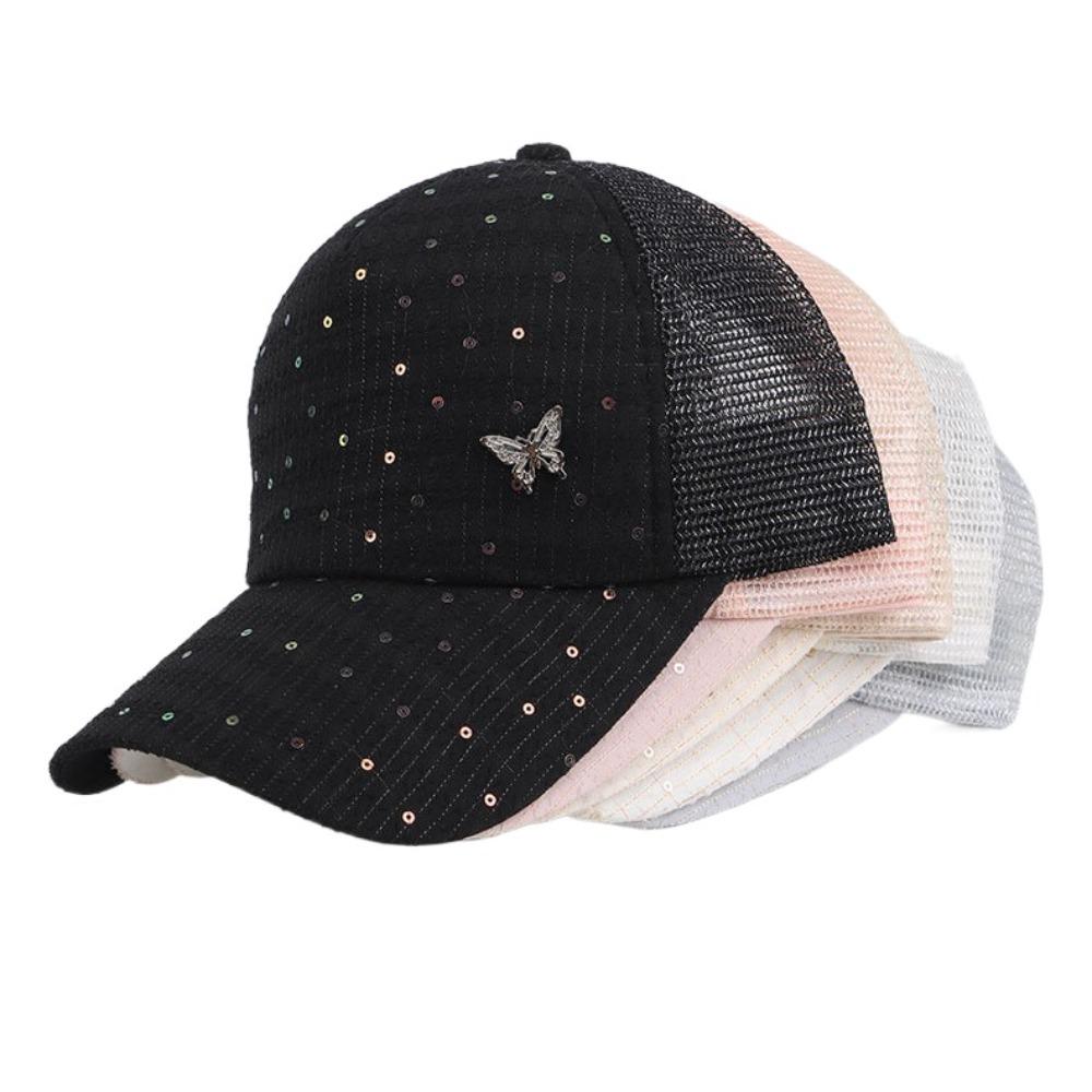 Sequin Mesh Baseball Hat Butterfly Summer Sun Hat Casual Sport Peaked Hat  Running
