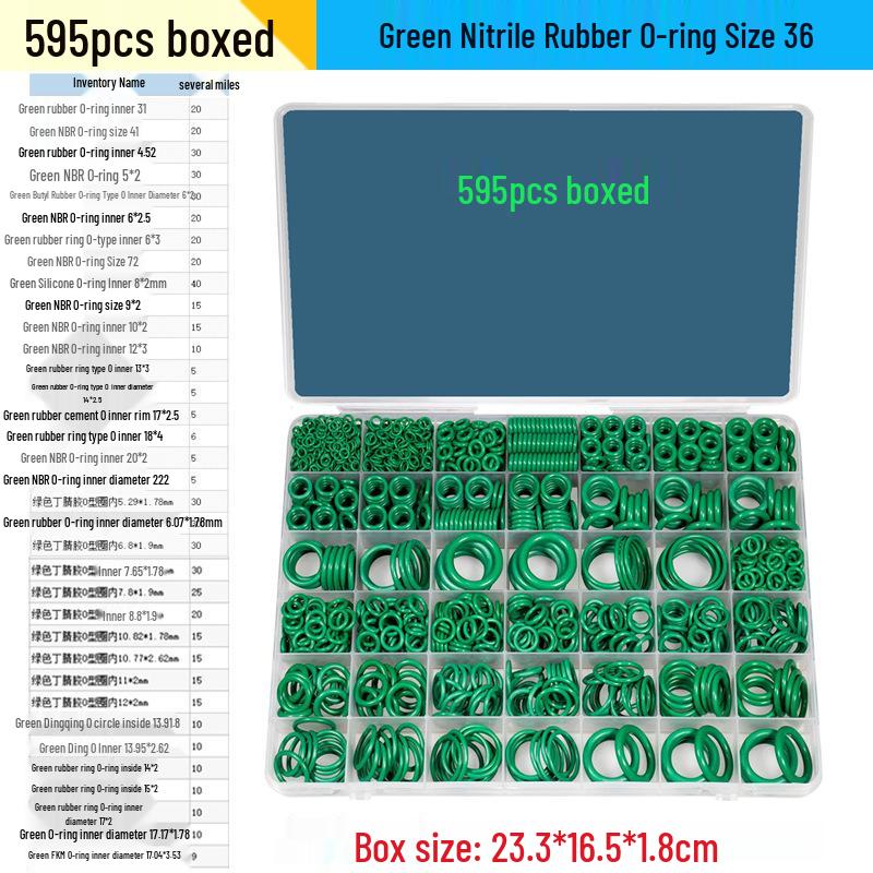 595pcs Boxed Green Nitrile Rubber Waterproof O-rings