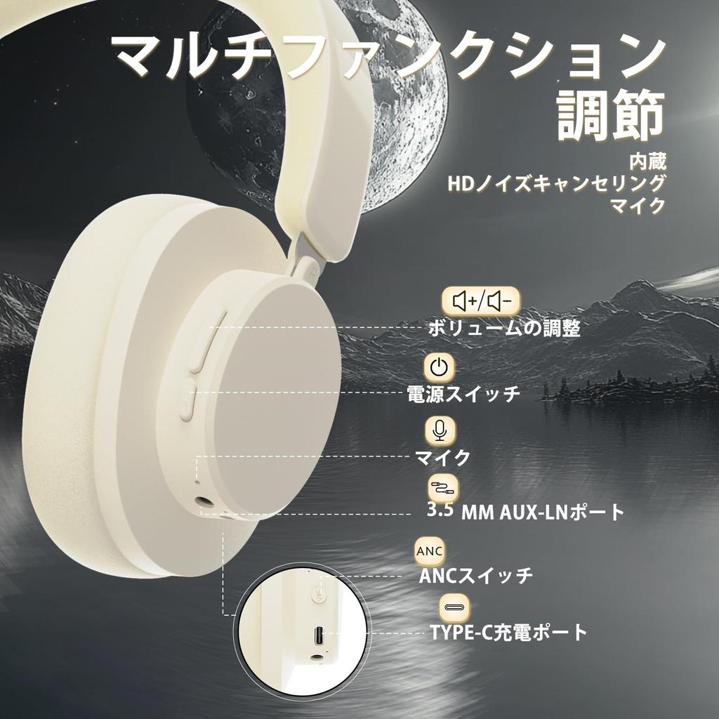 ATTACK SHARK G500 Wireless Headphones with Up to 30 Hours of Music Active Noise Earphones Bluetooth Audio Support 3D Beige BT5.3 Over-Ear Bluetooth,