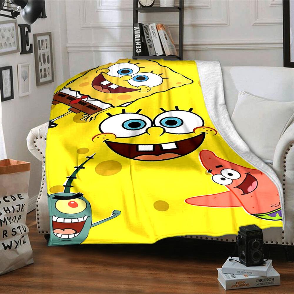 1pc Spongebob Squarepants Adventure Flannel Blanket,Ultra Soft Warm Plush Throw for Home Bedroom Bed Sofa Cover Camping Picnic Gift Y7243