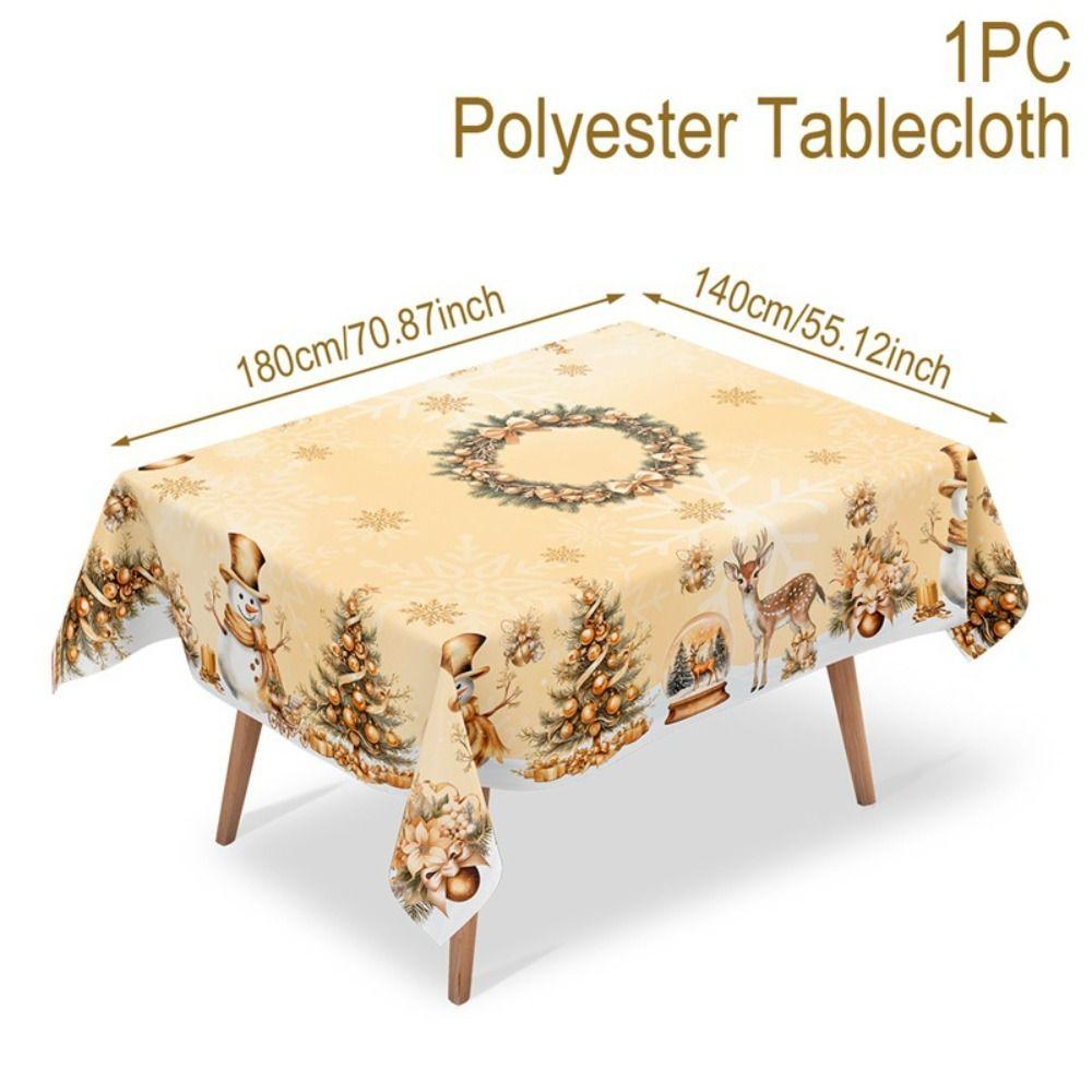 New Snowman Golden Christmas Tablecloth Rectangular Round New Year Tablecloth Elk Xmas Table Flag Cover Table Ornament