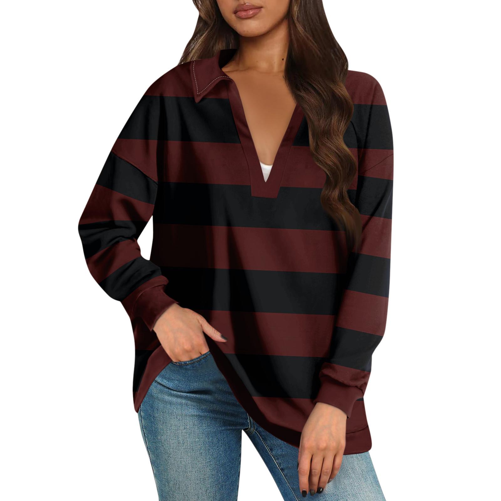 

Жіночі світшоти великого розміру Осінні топи з довгим рукавом і V-подібним вирізом Повсякденний пуловер із принтом Милий повсякденний одяг XL винний