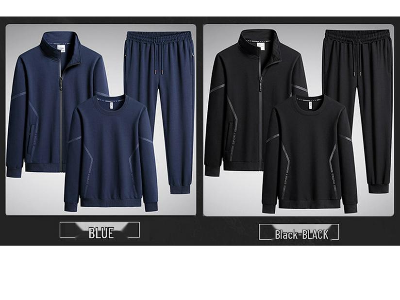 Men's Plus Size Spring Cotton Sportswear: Casual, Breathable Three-Piece Set with Running Cardigan and Round Neck