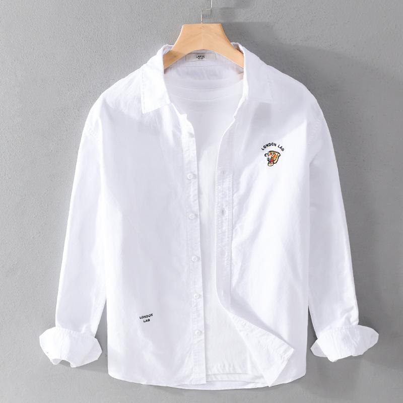 

Рубашка мужская из хлопка Oxford Woven, модная, повседневная, с вышитым тигром, хипстерская, мужская, универсальная, мужская M белый