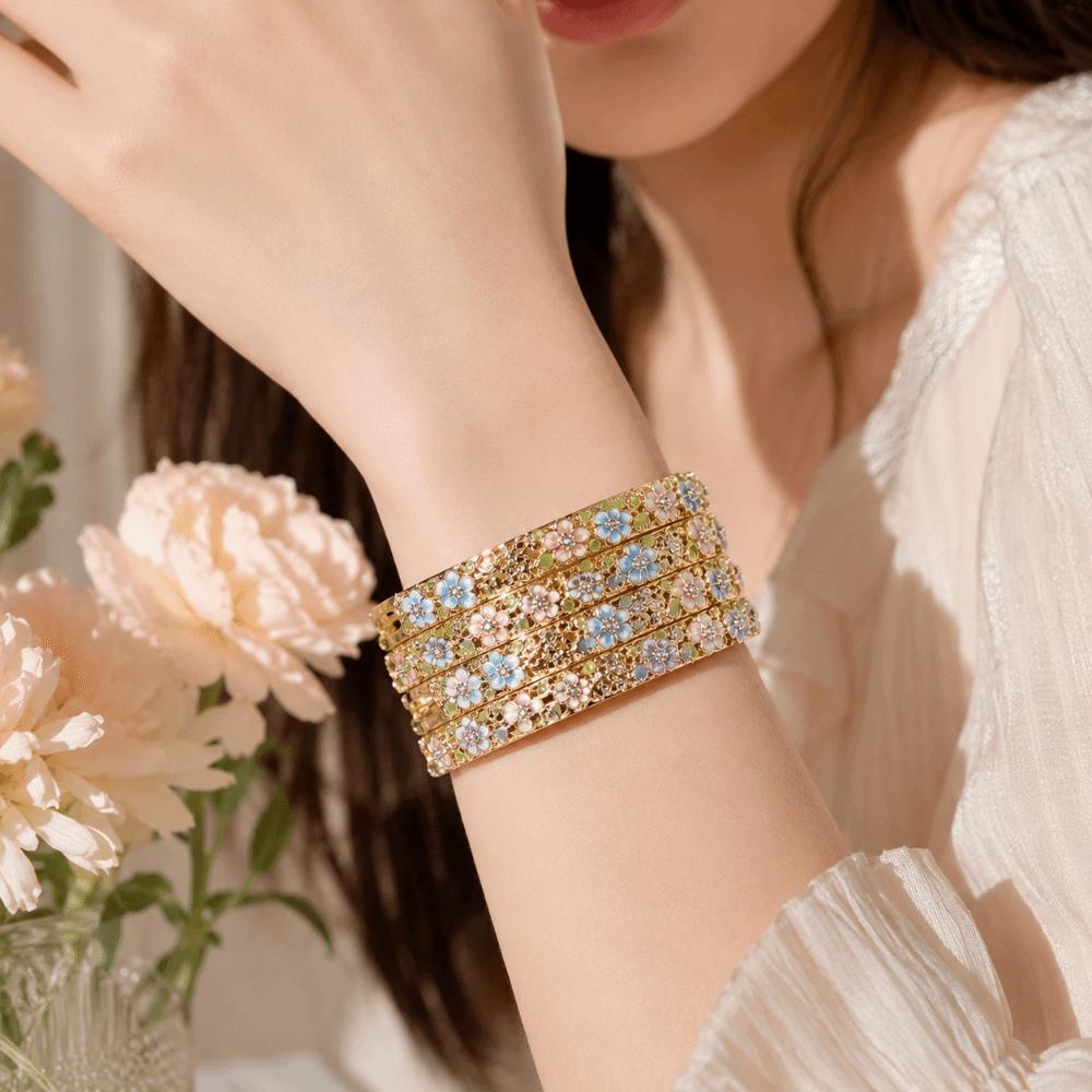 Colorful Vintage Cloisonne Bangle Traditional Enamel Bangle Openwork Engraving Flower Bangle Women
