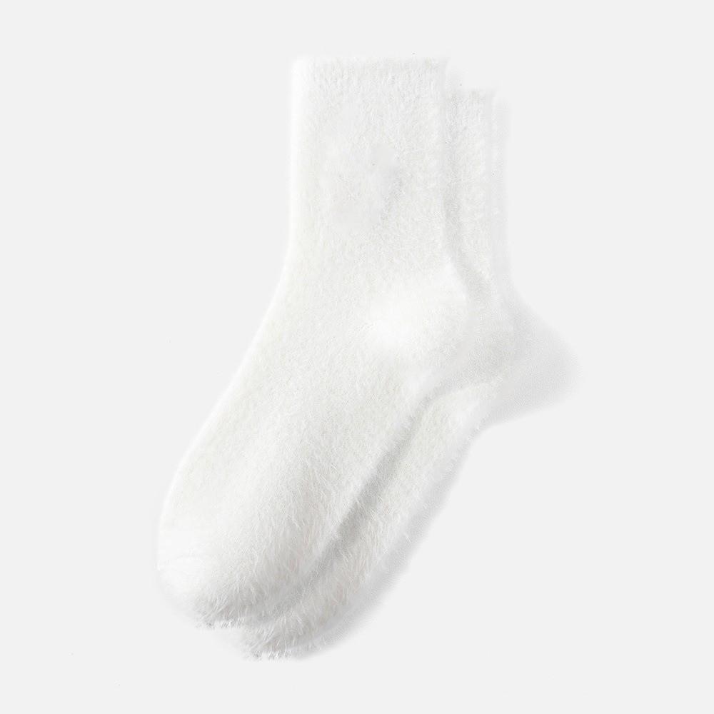 Solid Faux Mink Fleece Warm Socks Thickened Plush Socks New Fleece Lined Socks Women's Wear