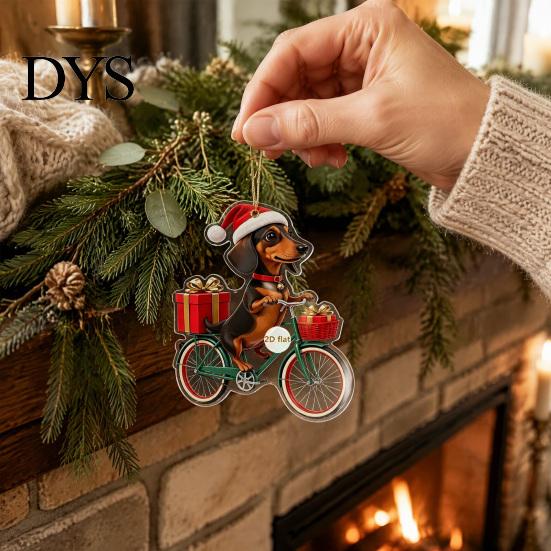 Hanging Decorations for Car Rearview Mirrors Dachshund Christmas Ornaments, 2D Flat Dog Themed Acrylic Xmas Durable Pendants Tree Decoration