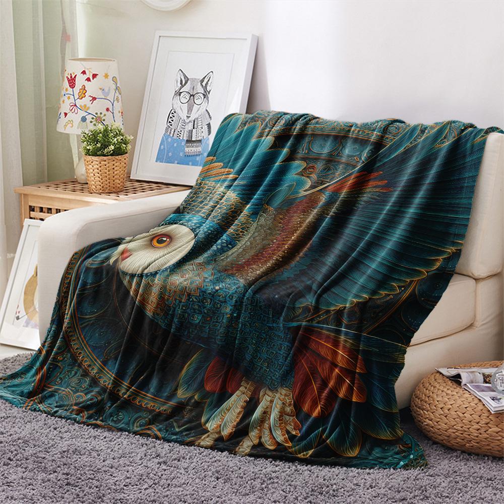 Winged Owl  Print Flannel Blanket, High Quality Comfortable for All Seasons, Home Decor, Warmth and Comfort