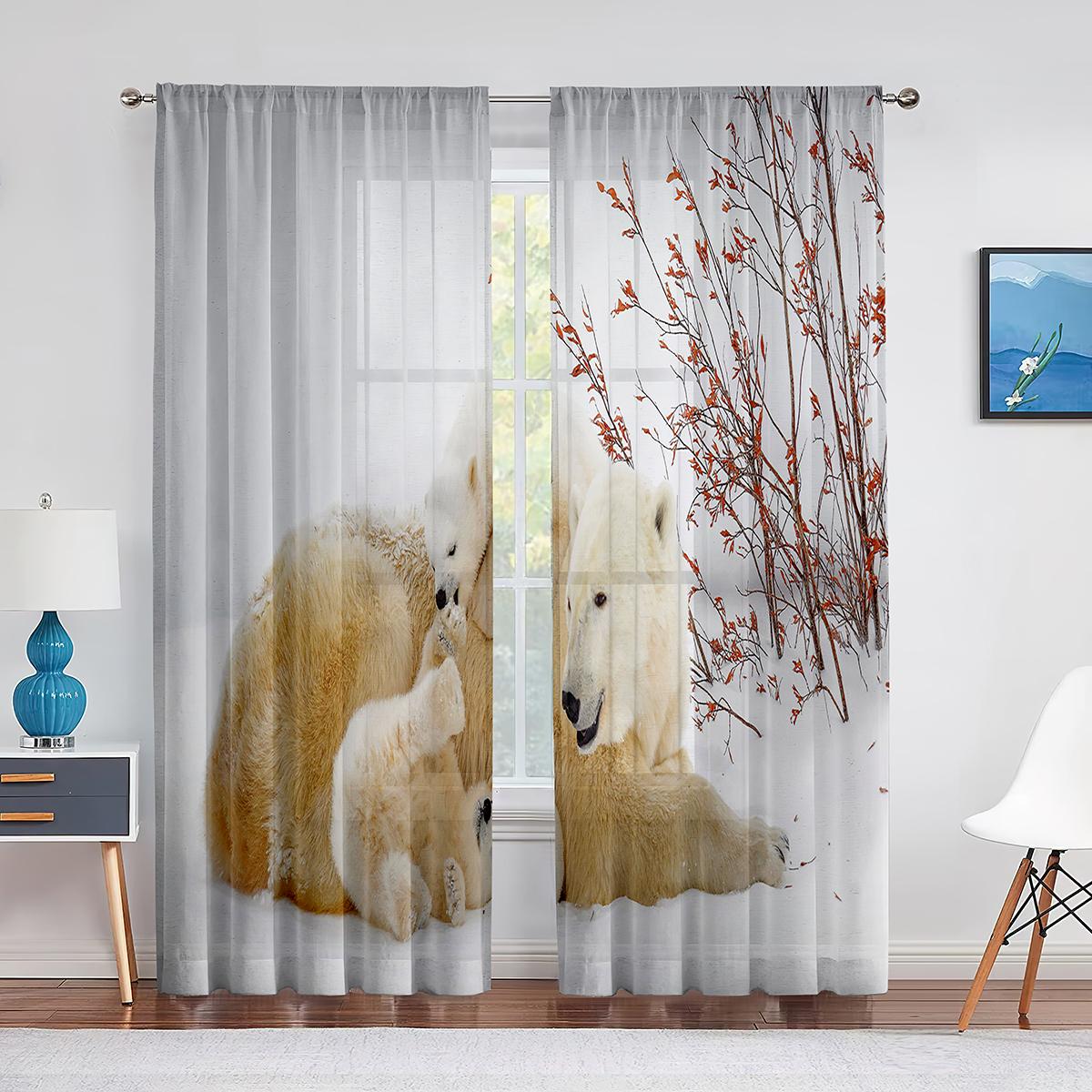 Милый белый медвежонок Антарктида Северное животное Прозрачные шторы для гостиной спальни — фото 15