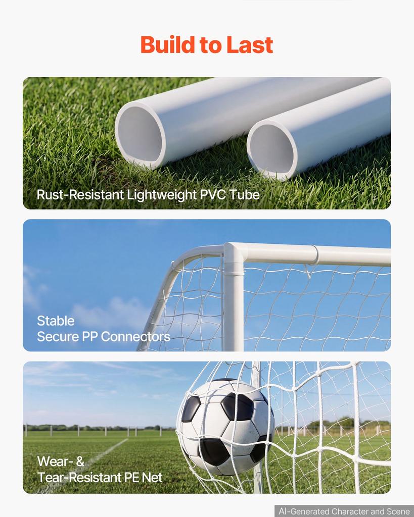 VEVOR Soccer Goal 2.44 X 1.82 M PVC Soccer Goal for Backyard with PE Net, Portable Weatherproof Set, with High-Strength Net, Target, Cones