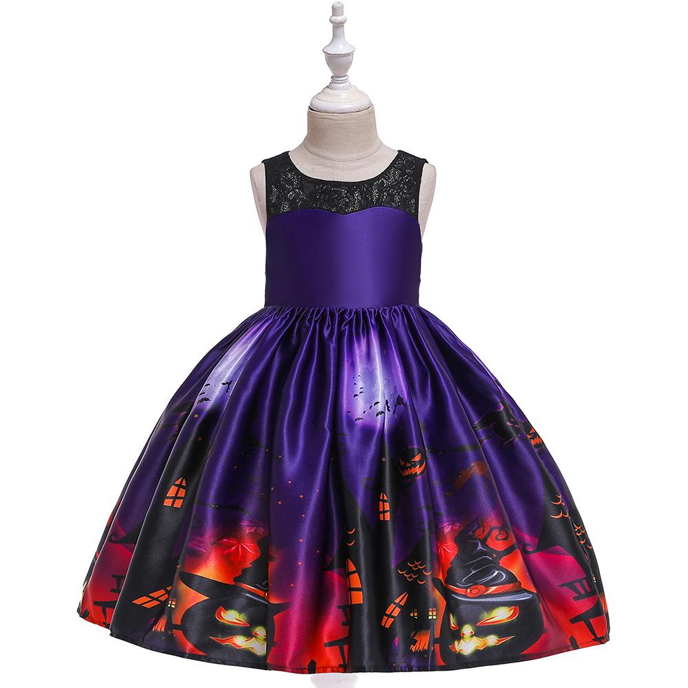 Kids' Halloween Witch Cosplay Cartoon Print Dress