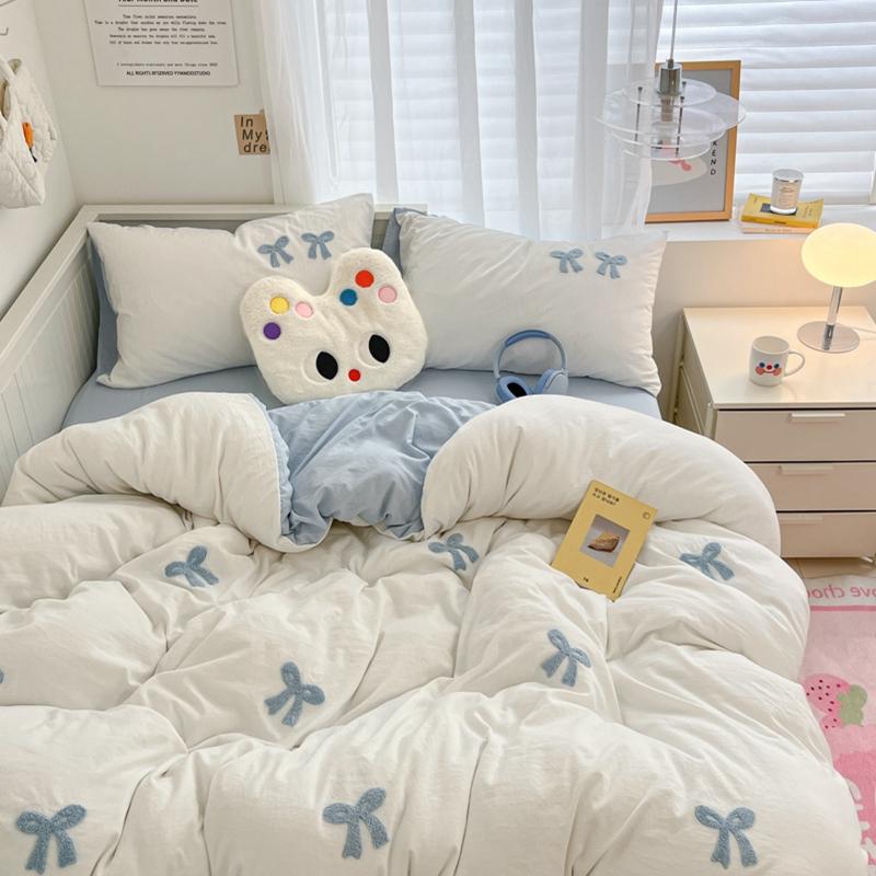 

3pcs Duvet cover set (1*Duvet Cover + 2*Pillowcase, Without Core), Butterfly knot yarn embroidery Bedding Set, Soft Comfortable 135x200cm 3pcs