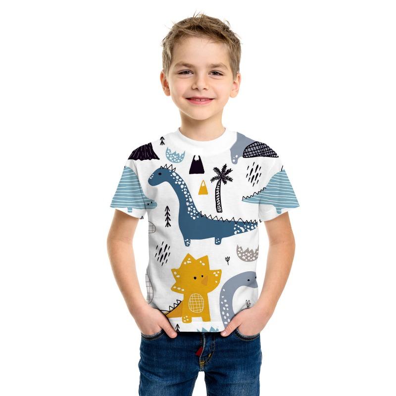 2026Summer Children's Clothing T-Shirt for Boy Animal Printing Funny Dinosaur Short Sleeve Girls Tops Tees Cartoon Kids Clothes