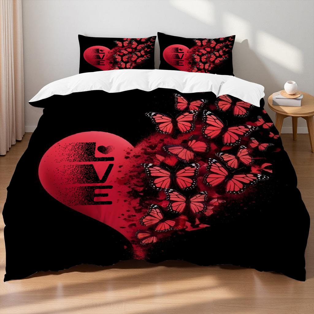 3pcs Valentine'S Day Romantic Rose Love Letter Pattern Duvets Cover Set,valentines Day Heart Shape, Marble Pattern Funy Decor
