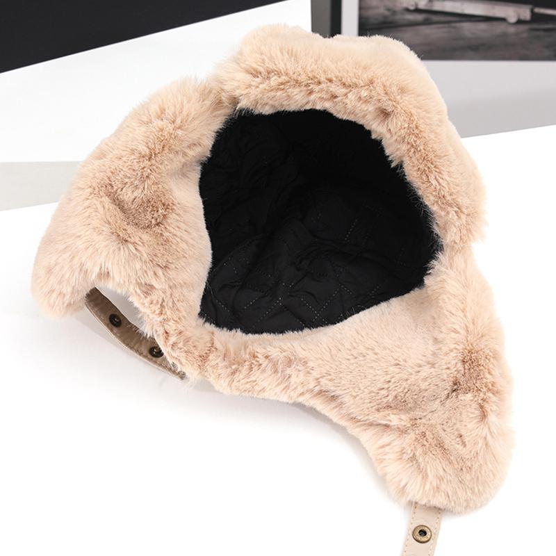 Women Windproof Flap Hats Plush Aviator Trapper Hat Solid Color Ear Protection Bomber Hat Thickened