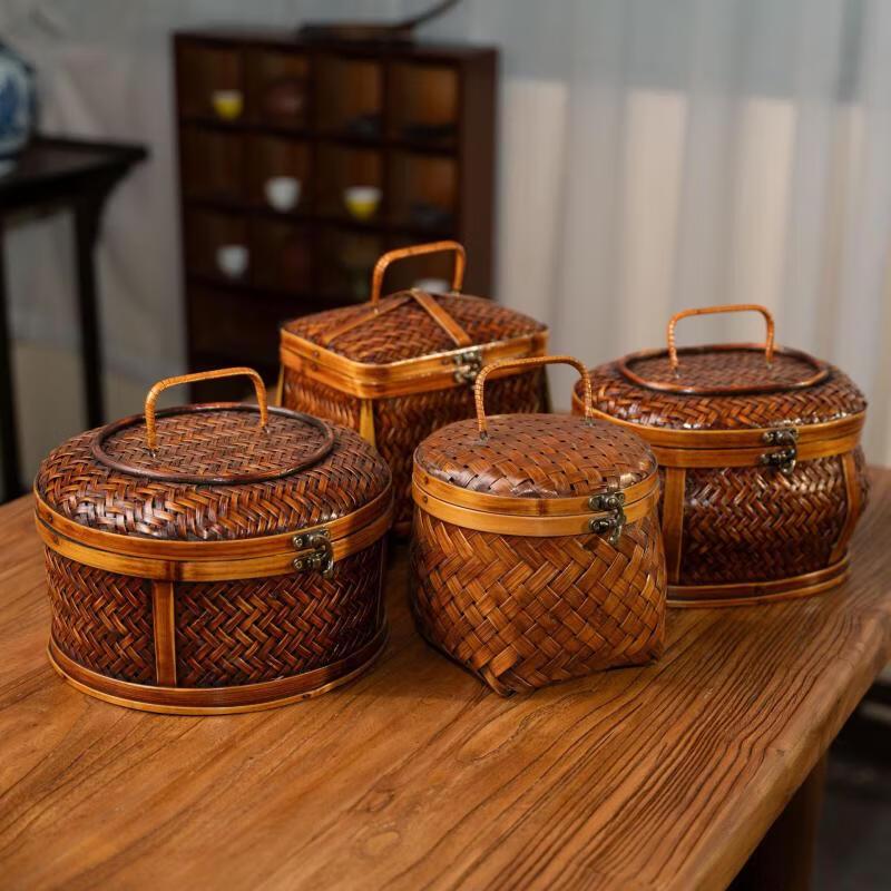 Chinese Style Distressed Lacquer Bamboo Storage Box