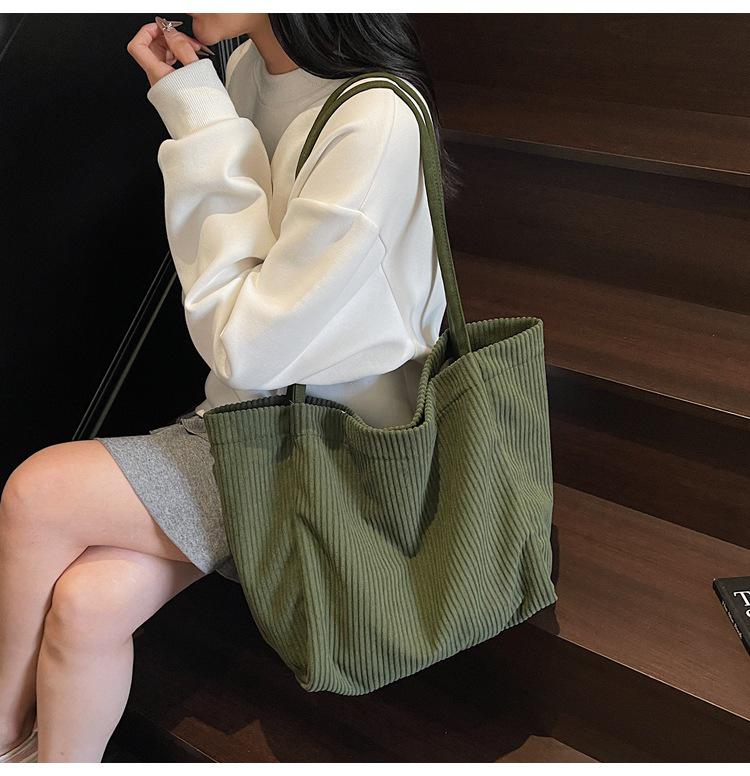 Retro Kord Große Kapazität Tragetasche - Einfache, einfarbige Damen Schultertasche